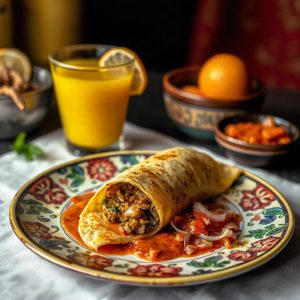 Stuffed Moong Dal Dosa with Onion and Tomato Chutney